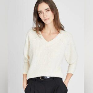 Club Monaco 100% Thick Cashmere Ivory V-Neck Womens Sweater Size Medium
